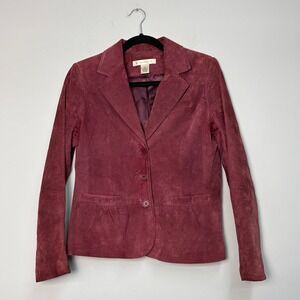 Vtg Pursuits Burgundy Genuine Suede Leather Blazer Jacket Womens Small Maroon